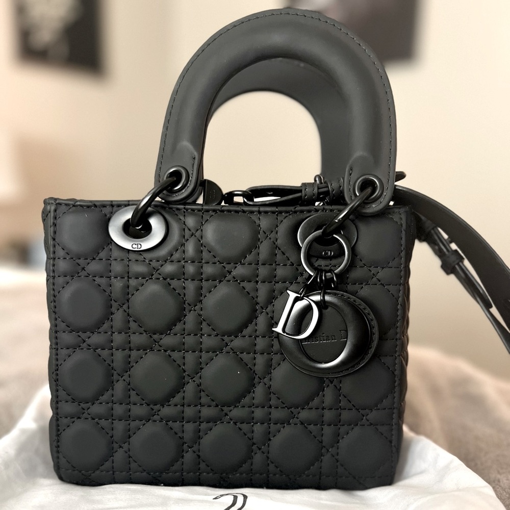 100% Authentic Christian Dior Lady Dior Small Ultra-matte Black Handbag
